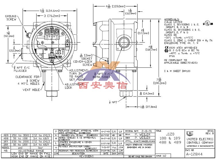 J120-488美国UE防爆压力开关 耐腐型压力开关