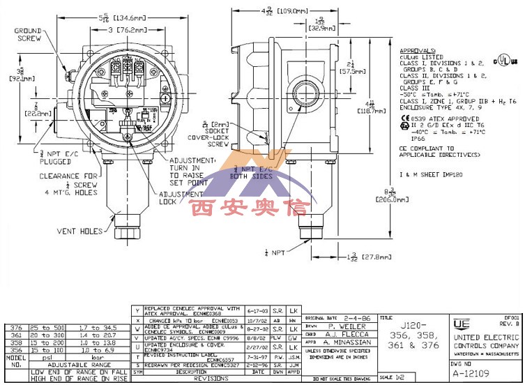 J120-358美国UE防爆开关焊接316L不锈钢膜片1.0-13.8bar