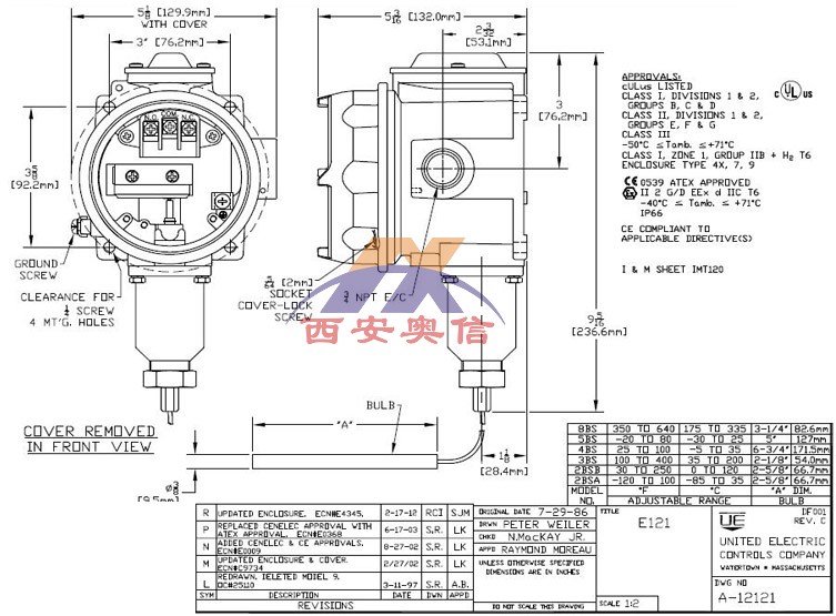 E121-2BSA美国UE单点报警温度开关 -84.4-37.8℃ 